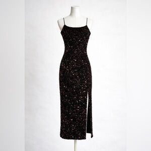 H&M Dark Brown Sequin Dress | Spaghetti Strap Cocktail Party Evening Dress US M